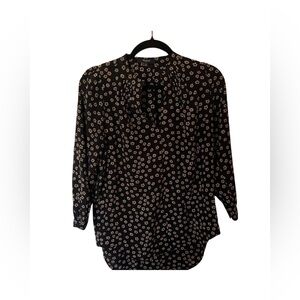 Madewell Black and Cream Floral Blouse
